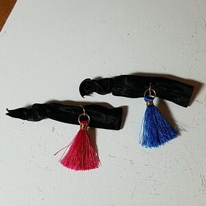 Tassel Set of 2 Blue & Red 3" Hair Ponies Elastic